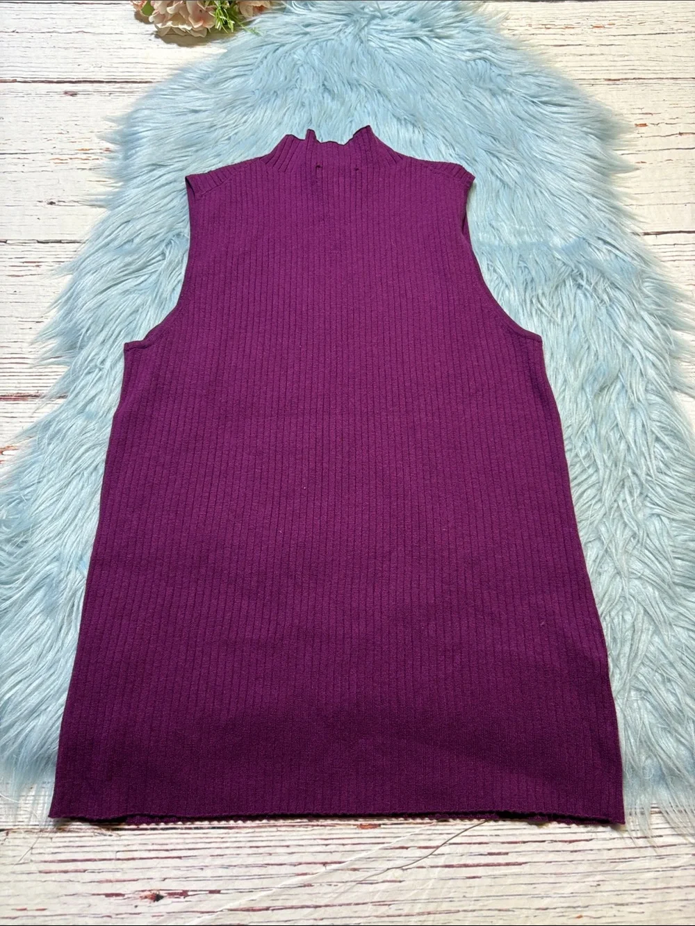 NWT Ann Taylor Sleeveless Ribbed Mock Neck Sweater Top in Plum Sz L